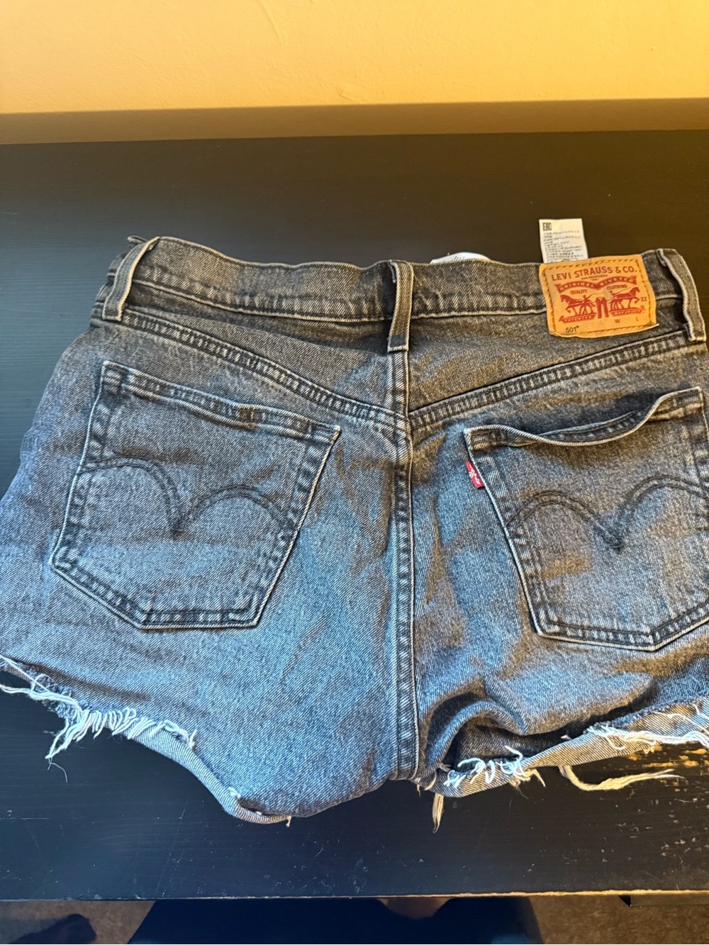Levi's Black Wash Frayed Hem Denim Shorts - Picture 2 of 4